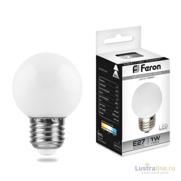 Лампа светодиодная Feron Е27 1W 6400K Шар Матовая LB-37 25115 Лампа светодиодная Feron Е27 1W 6400K Шар Матовая LB-37 25115