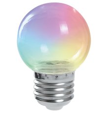 Лампа светодиодная Feron LB-37 шар прозрачный E27 1W RGB плавная смена цвета 38132