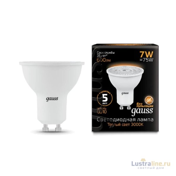 Лампа светодиодная Gauss GU10 7W 3000K матовая 101506107 Лампа светодиодная Gauss GU10 7W 3000K матовая 101506107