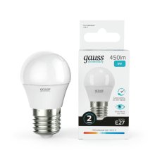 Лампа cветодиодная Gauss E27 6W 4100K шар матовый 53226