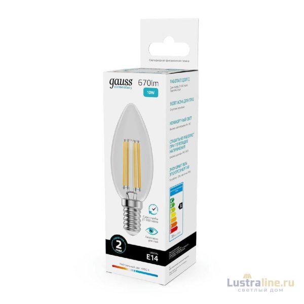 Лампа светодиодная Gauss Filament Elementary E14 10W 4100K 32120 Лампа светодиодная Gauss Filament Elementary E14 10W 4100K 32120