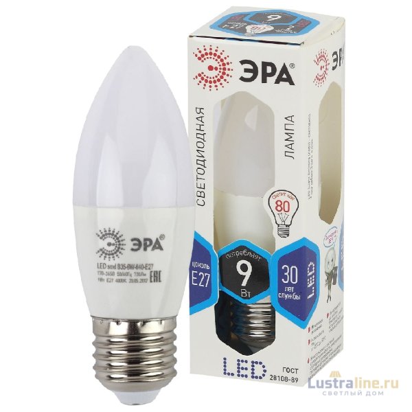 Лампа светодиодная Эра E27 9W 4000K LED B35-9W-840-E27 Б0027972 Лампа светодиодная Эра E27 9W 4000K LED B35-9W-840-E27 Б0027972