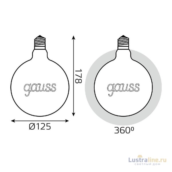 Лампа светодиодная филаментная Gauss E27 2,5W 2000K шар золотой 175802003