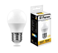 Лампа светодиодная Feron E27 5W 2700K Шар Матовая LB-38 25404