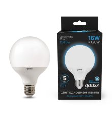 Лампа светодиодная Gauss E27 16W 6500K шар матовый 105102316