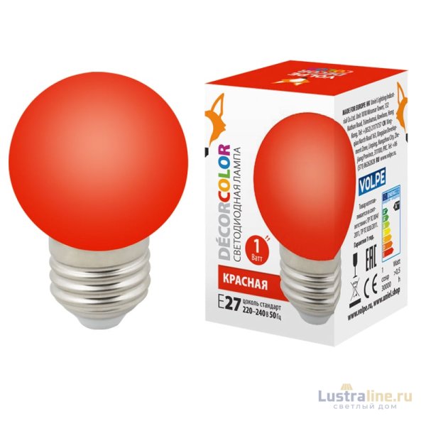 Лампа декоративная светодиодная (UL-00005646) Volpe E27 1W красная LED-G45-1W/RED/E27/FR/С Лампа декоративная светодиодная (UL-00005646) Volpe E27 1W красная LED-G45-1W/RED/E27/FR/С