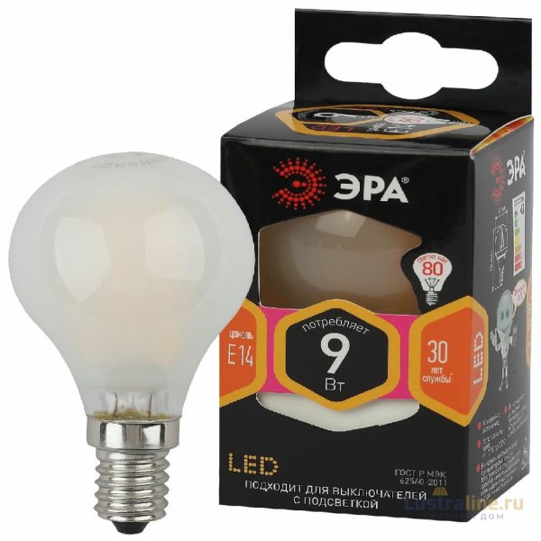 Лампа светодиодная Эра E14 9W 2700K F-LED P45-9w-827-E14 frost Б0047021 Лампа светодиодная Эра E14 9W 2700K F-LED P45-9w-827-E14 frost Б0047021