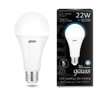 Лампа светодиодная Gauss E27 22W 4100К матовая 102502222