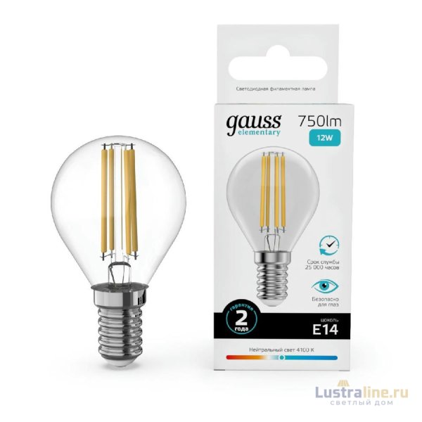 Лампа светодиодная Gauss Filament Elementary E14 12W 4100K 52122 Лампа светодиодная Gauss Filament Elementary E14 12W 4100K 52122