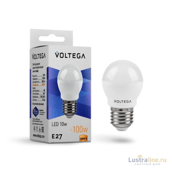 Лампа светодиодная Voltega E27 10W 2800K шар матовый VG2-G45E27warm10W 8455 Лампа светодиодная Voltega E27 10W 2800K шар матовый VG2-G45E27warm10W 8455