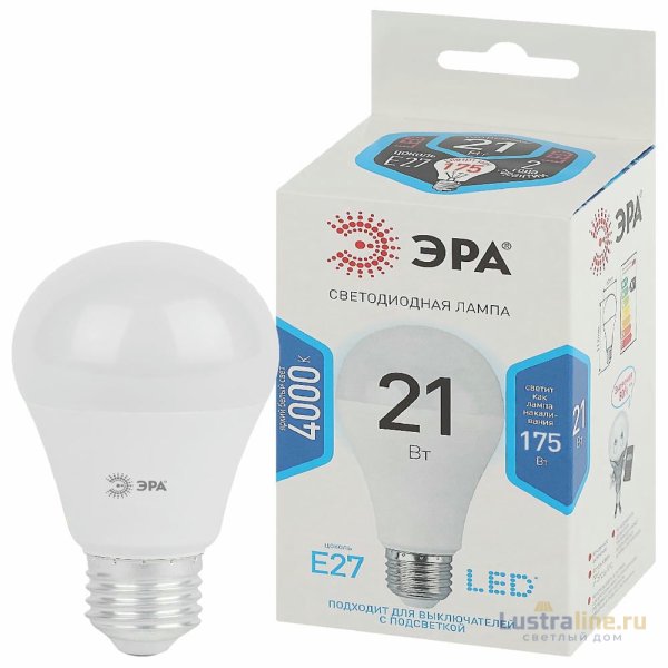 Лампа светодиодная Эра E27 21W 4000K LED A65-21W-840-E27 Б0035332 Лампа светодиодная Эра E27 21W 4000K LED A65-21W-840-E27 Б0035332