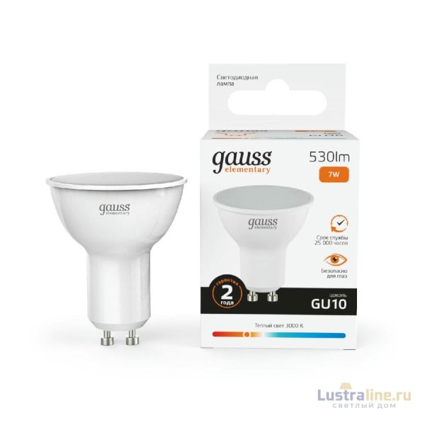 Лампа светодиодная Gauss GU10 7W 3000K матовая 13617 Лампа светодиодная Gauss GU10 7W 3000K матовая 13617