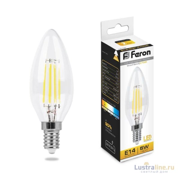 Лампа светодиодная филаментная Feron E14 5W 2700K Свеча Прозрачная LB-58 25572 Лампа светодиодная филаментная Feron E14 5W 2700K Свеча Прозрачная LB-58 25572