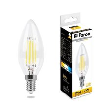 Лампа светодиодная филаментная Feron E14 7W 2700K Свеча Прозрачная LB-66 25726