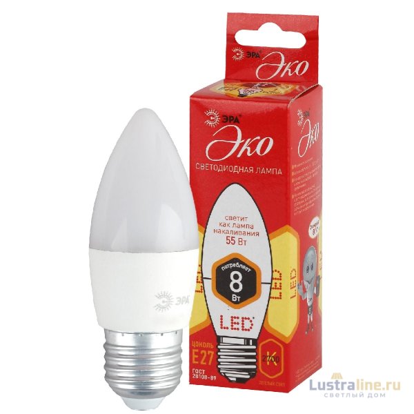 Лампа светодиодная Эра E27 8W 2700K ECO LED B35-8W-827-E27 Б0030020