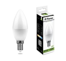 Лампа светодиодная Feron E14 7W 4000K Свеча матвоая LB-97 25476