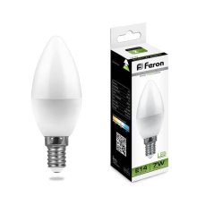 Лампа светодиодная Feron E14 7W 4000K Свеча матвоая LB-97 25476