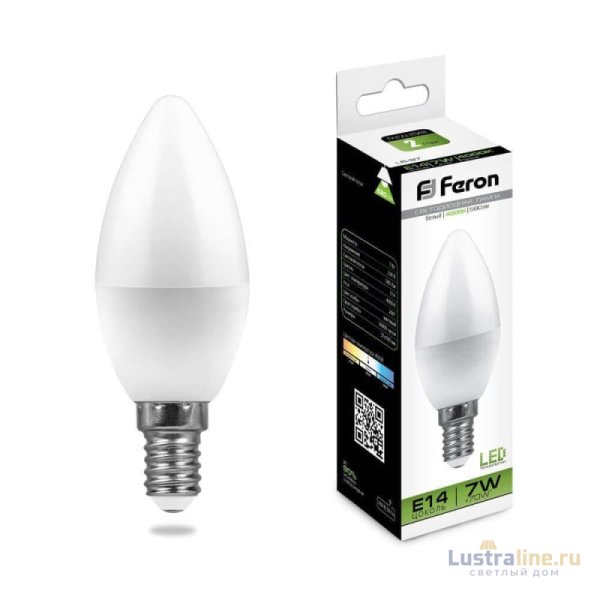 Лампа светодиодная Feron E14 7W 4000K Свеча матвоая LB-97 25476