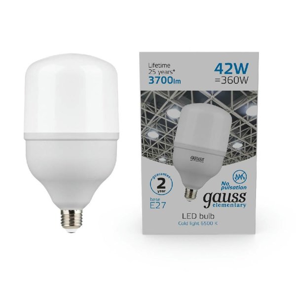 Лампа светодиодная Gauss E27 42W 6500K матовая 63234
