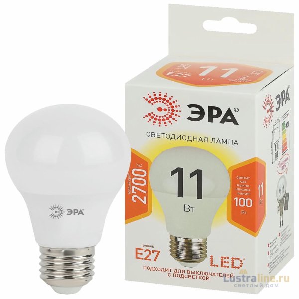 Лампа светодиодная Эра E27 11W 2700K LED A60-11W-827-E27 Б0030910 Лампа светодиодная Эра E27 11W 2700K LED A60-11W-827-E27 Б0030910