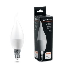 Лампа светодиодная Feron E14 6W 4000K свеча на ветру матовая LB-1306 38048