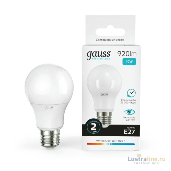 Лампа светодиодная Gauss E27 10W 4100K груша матовая 23220 Лампа светодиодная Gauss E27 10W 4100K груша матовая 23220