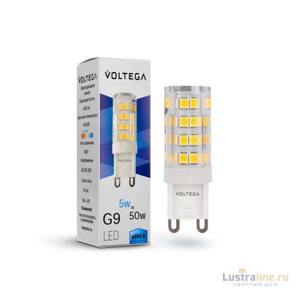 Лампа светодиодная Voltega G9 5W 4000K прозрачная 7186 Лампа светодиодная Voltega G9 5W 4000K прозрачная 7186