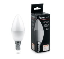 Лампа светодиодная Feron E14 6W 4000K свеча матовая LB-1306 38045