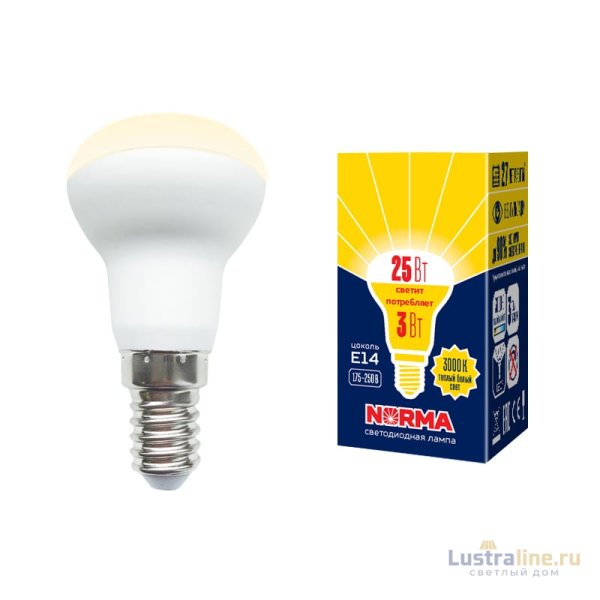Лампа светодиодная Volpe Norma LED-R39-3W/3000K/E14/FR/NR картон UL-00005625 Лампа светодиодная Volpe Norma LED-R39-3W/3000K/E14/FR/NR картон UL-00005625