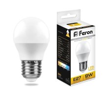 Лампа светодиодная Feron E27 9W 2700К Шар Матовая LB-550 25804