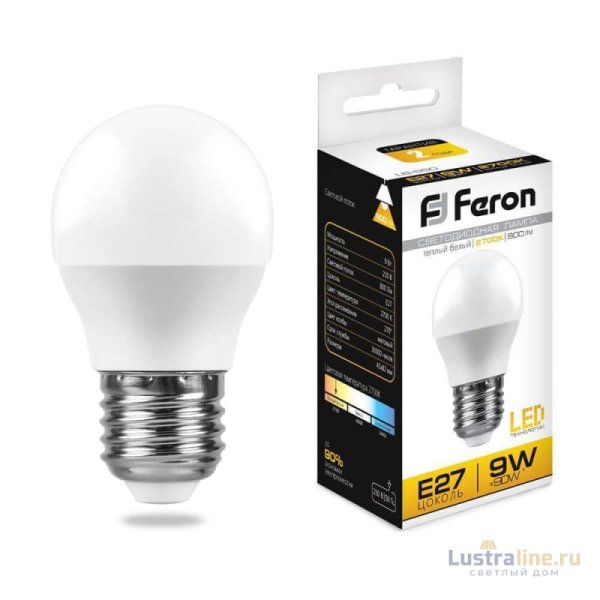 Лампа светодиодная Feron E27 9W 2700К Шар Матовая LB-550 25804 Лампа светодиодная Feron E27 9W 2700К Шар Матовая LB-550 25804