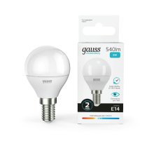 Лампа светодиодная Gauss E14 8W 4100K шар матовый 53128