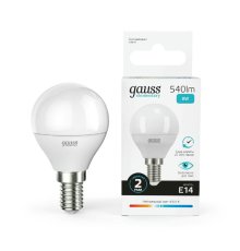 Лампа светодиодная Gauss E14 8W 4100K шар матовый 53128