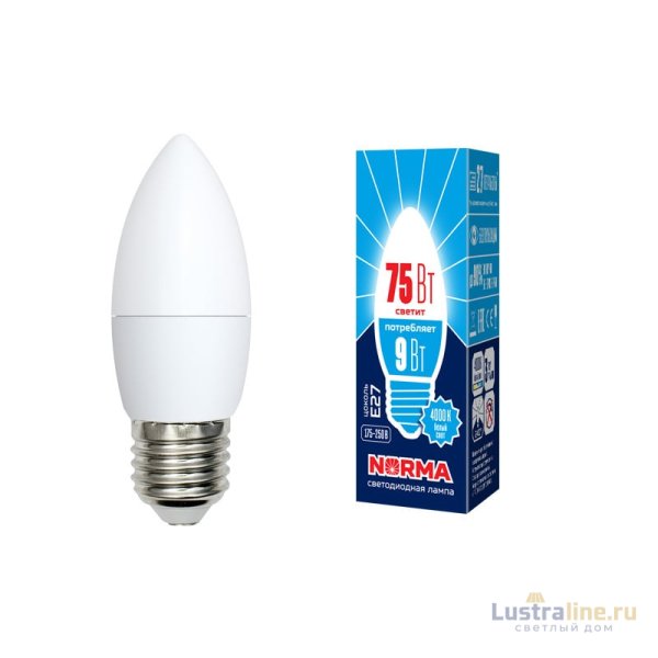 Лампа светодиодная (UL-00003806) Volpe E27 9W 4000K матовая LED-C37-9W/NW/E27/FR/NR