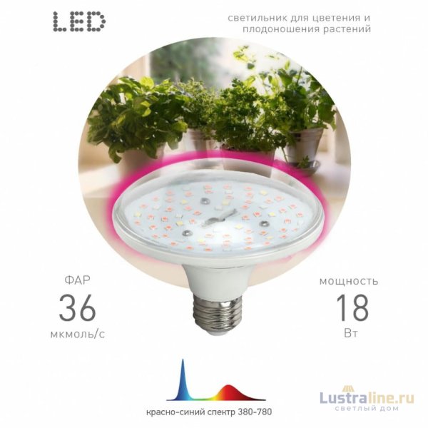 Фитолампа для растений светодиодная ЭРА E27 18W 2370K FITO-18W-RB-E27 Б0049533 Фитолампа для растений светодиодная ЭРА E27 18W 2370K FITO-18W-RB-E27 Б0049533
