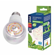 Лампа светодиодная для растений (UL-00007405) Uniel E27 15W груша прозрачная LED-A60-15W/SPFB/E27/CL PLP30WH