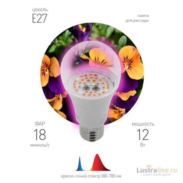 Фитолампа для растений светодиодная ЭРА E27 12W 1310K FITO-12W-RB-E27-K Б0039070 Фитолампа для растений светодиодная ЭРА E27 12W 1310K FITO-12W-RB-E27-K Б0039070