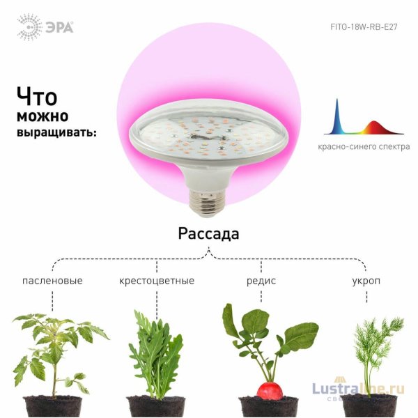 Фитолампа для растений светодиодная ЭРА E27 18W 2370K FITO-18W-RB-E27 Б0049533 Фитолампа для растений светодиодная ЭРА E27 18W 2370K FITO-18W-RB-E27 Б0049533
