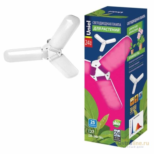 Лампа светодиодная для растений (UL-00007407) Uniel E27 24W матовая LED-P65-24W/SPSB/E27/FR/P3 PLP32WH