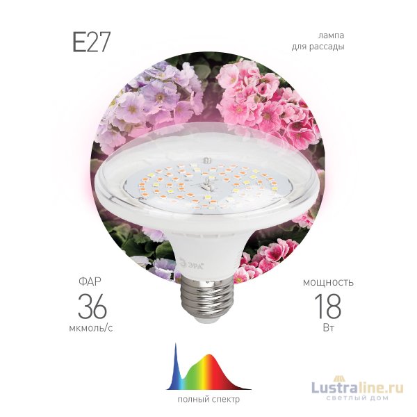 Фитолампа для растений светодиодная Эра E27 18W 6500K FITO-18W-Ra90-E27 Б0057710 Фитолампа для растений светодиодная Эра E27 18W 6500K FITO-18W-Ra90-E27 Б0057710