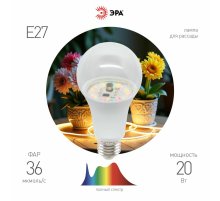 Фитолампа для растений Эра ФИТО A65-20W-PFR-E27-GR Б0068577