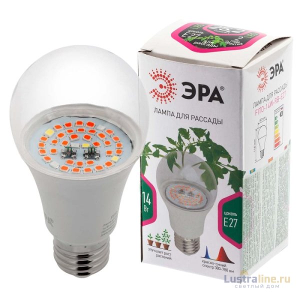 Фитолампа для растений светодиодная ЭРА E27 14W 1310K FITO-14W-RB-E27-K Б0039071