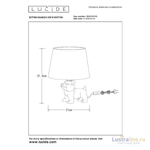 Настольная лампа Lucide Extravaganza Sir Winston 13533/81/30 Настольная лампа Lucide Extravaganza Sir Winston 13533/81/30