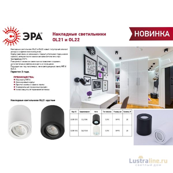 Накладной светильник Эра OL22 WH Б0054394