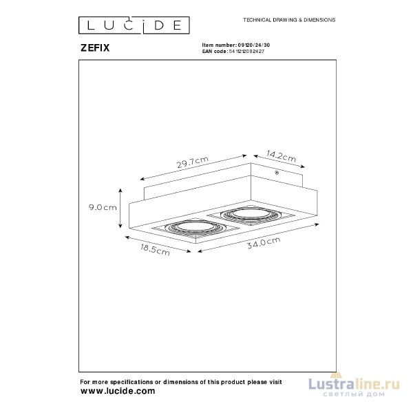 Накладной светильник Lucide Zefix 09120/24/30 Накладной светильник Lucide Zefix 09120/24/30