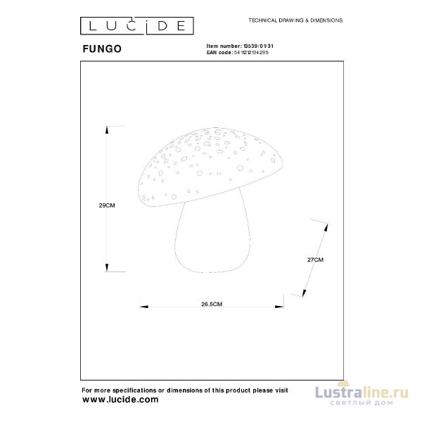 Настольная лампа Lucide Fungo 13539/01/31 Настольная лампа Lucide Fungo 13539/01/31