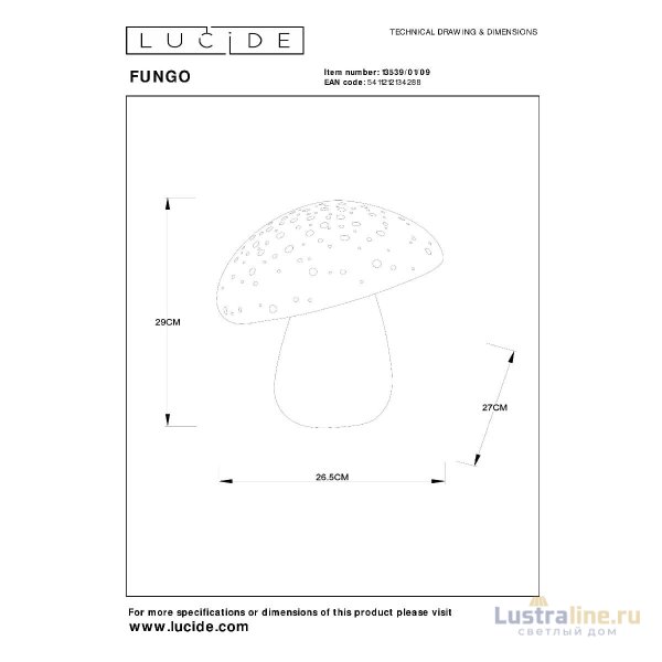 Настольная лампа Lucide Fungo 13539/01/09 Настольная лампа Lucide Fungo 13539/01/09