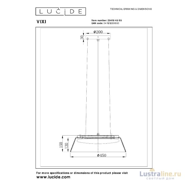 Подвесной светильник Lucide Vixi 25415/45/65