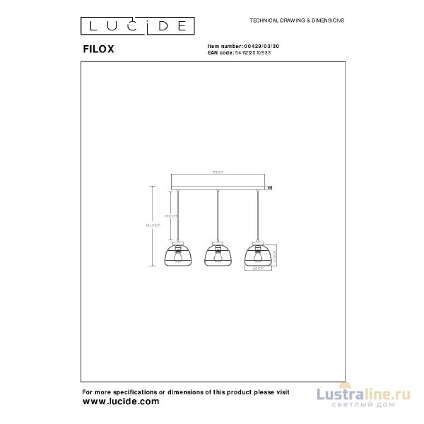 Подвесной светильник Lucide Filox 00429/03/30