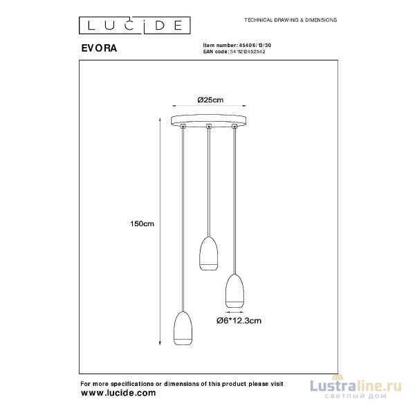 Подвесной светильник Lucide Evora 45406/13/30 Подвесной светильник Lucide Evora 45406/13/30